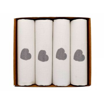 Set 4 scutece Lux din bumbac eco 70x80 cm Silver Hearts