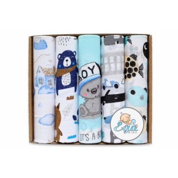 Set 5 scutece din muselina 70x80 cm Eco Box Blue Boy