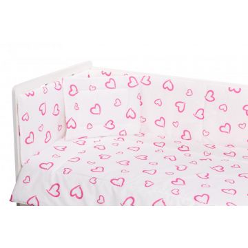 Set aparatori laterale pentru patut 120 x 60 cm Inimioare roz