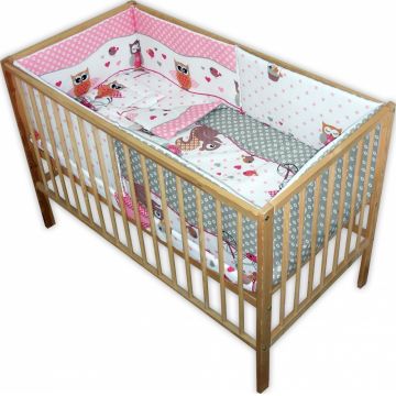Set aparatori laterale pentru patut 120 x 60 cm Owls roz