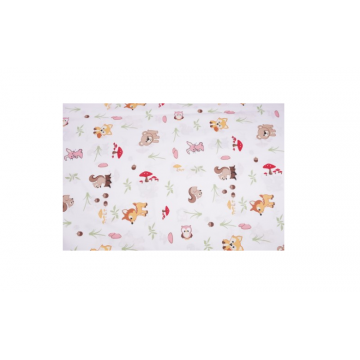 Set complet 7 piese lenjerie si aparatori patut 120x60 cm din bumbac model animalute si ciuperci