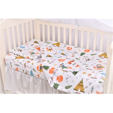 Set complet 7 piese lenjerie si aparatori patut 120x60 cm din bumbac model animalute