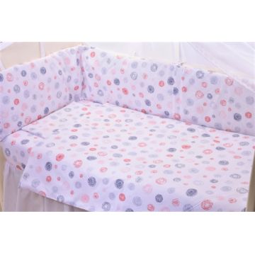 Set complet 7 piese lenjerie si aparatori patut 120x60 cm din bumbac model ghemotoace