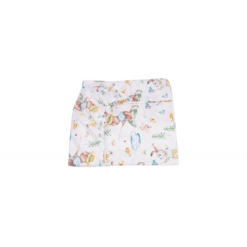 Set complet 7 piese lenjerie si aparatori patut 120x60 cm din bumbac model iepurasi galbeni