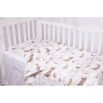 Set complet 7 piese lenjerie si aparatori patut 120x60 cm din bumbac model soldatei maro