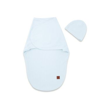 Sistem de infasare si caciulita, MimiNu, Pentru bebe, 0 - 3 luni, Leo, Din bumbac interlock certificat Oeko Tex Standard 100, Soft Blue