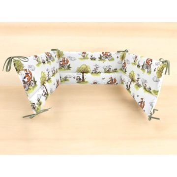 Aparatoare pentru patut Qmini Fox on bikes Natural din bumbac, 180x30 cm, cu panglici