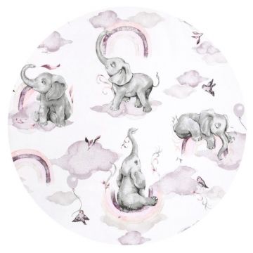 Aparatoare pentru patut Qmini, tip rulou, cu husa detasabila, lungime 180 cm, din bumbac, Elephants on Rainbow Pink