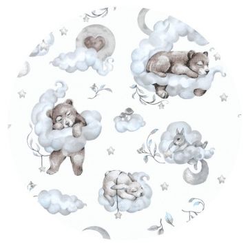 Aparatoare pentru patut Qmini, tip rulou, cu husa detasabila, lungime 180 cm, din bumbac, Teddy Bear and Friends Blue