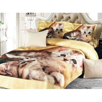 Cuvertura Matlasata 5 Piese Yellow Kitty 230x250 cm (Catifea)