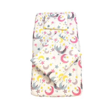 Lenjerie de pat 3 piese cu cearceaf plapumioara si pernuta slim 140x70 cm Croitoria Noastra Stele cu luna roz