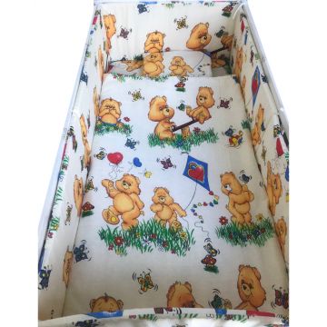 Lenjerie de pat 3 piese cu cearceaf plapumioara si pernuta slim 140x70 cm Croitoria Noastra Ursuleti pe galben