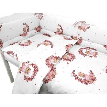 Lenjerie patut cu 3 piese MimiNu, pentru patut 120x60 cm, cu protectie laterala, din bumbac, Design, Betty