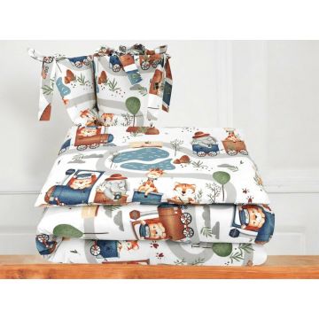 Lenjerie patut cu 3 piese MimiNu, pentru patut 120x60 cm, cu protectie laterala, din bumbac, Design, Zoo