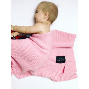 Paturica crosetata din bambus si bumbac Candy Pink 80x100 cm