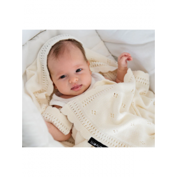 Paturica crosetata din bambus si bumbac model Daisy Coconut 80x100 cm