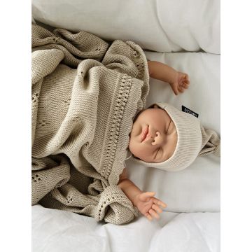 Paturica crosetata din bambus si bumbac model Daisy Coffee 80x100 cm