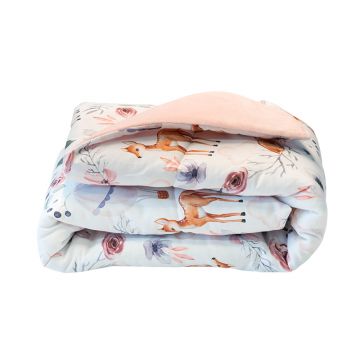 Paturica din catifea neteda si bumbac, 100 x 75 cm, Little Amy, Natura Roz