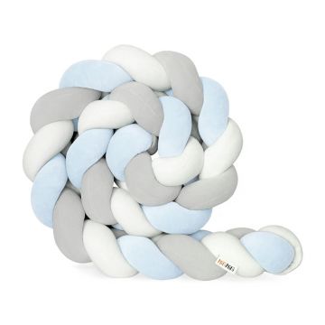 Protectie de pat impletita, MiniMini, Velvet Magic, Albastru deschis, gri cu alb, 400 cm