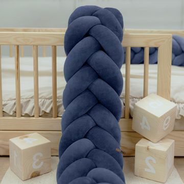 Protectie de pat impletita, MiniMini, Velvet Magic, Bleumarin, 400 cm