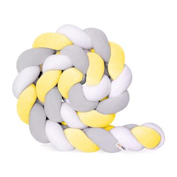 Protectie de pat impletita, MiniMini, Velvet Magic, Galben, Gri cu Alb, 400 cm