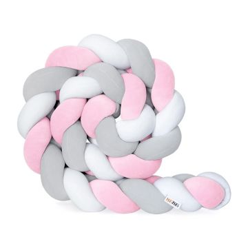 Protectie de pat impletita, MiniMini, Velvet Magic, Roz, Gri cu Alb, 500 cm