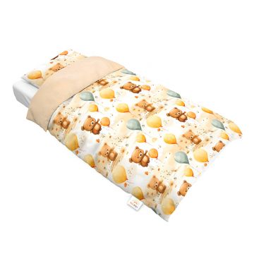 Set lenjerie de pat single din bumbac, Ursuleti cu baloane, Little Amy, 100x135 cm