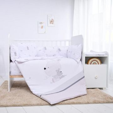 Set lenjerie pat 8 piese bumbac ranforce Trend Little Rabbits Grey