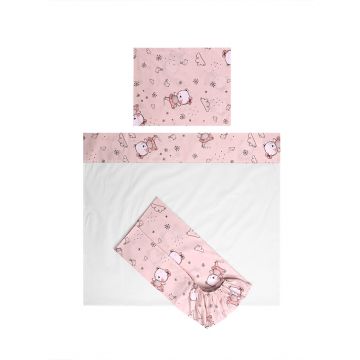 Set lenjerie patut 120x60 cm Tiny Dream 3 piese bumbac ranforce Pink Ballerina Bear