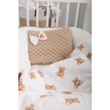 Set paturica dubla 75x55 cm si pernuta asortata 25x35 cm pentru copii BabyMam, model minky bej