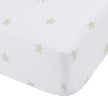 Cearceaf pentru copii alb-bej din bumbac pentru pătuț cu elastic 70x140 cm Mini Star & Stripes – Bianca