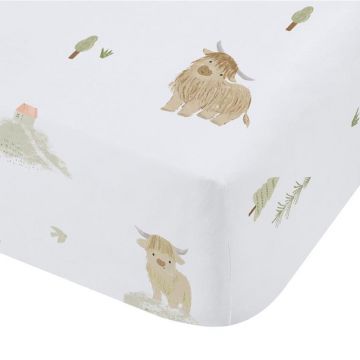 Cearceaf pentru copii alb din bumbac pentru pat dublu cu elastic 135x190 cm Mini Moo Cow – Bianca