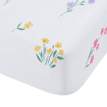 Cearceaf pentru copii alb pentru pat de o persoană cu elastic 90x190 cm Bunny Tails Ditsy Flowers – Catherine Lansfield