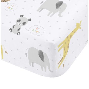 Cearceaf pentru copii alb pentru pat de o persoană cu elastic 90x190 cm Roarsome Animals – Catherine Lansfield