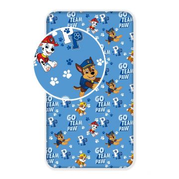 Cearceaf pentru copii albastru din bumbac cu elastic 90x200 cm Paw Patrol – Jerry Fabrics