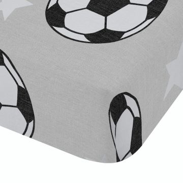 Cearceaf pentru copii gri din flanelă pentru pat dublu cu elastic 135x190 cm Football Stars – Catherine Lansfield