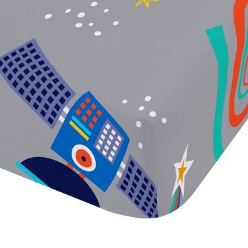 Cearceaf pentru copii gri pentru pat de o persoană cu elastic 90x190 cm Lost In Space – Catherine Lansfield