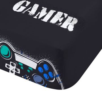 Cearceaf pentru copii negru pentru pat de o persoană cu elastic 90x190 cm Game Over – Catherine Lansfield