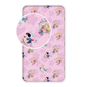Cearceaf pentru copii roz din bumbac cu elastic 90x200 cm The Pincesses 