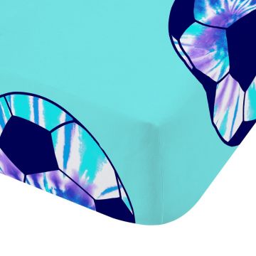 Cearceaf pentru copii turcoaz pentru pat de o persoană cu elastic 90x190 cm Tie Dye Football – Catherine Lansfield