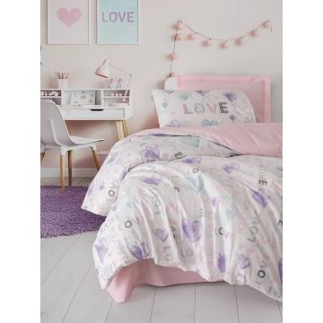 Lenjerie 1 Persoana cu elastic 100x200 Lovella Roz (Bumbac 100%)