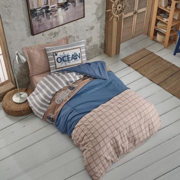 Lenjerie 1 Persoana Ocean Bleumarin (Bumbac 100%)