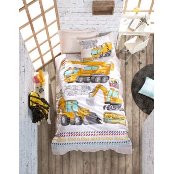 Lenjerie Copii cu Elastic 100x200 Track Turcoaz (Bumbac 100%)