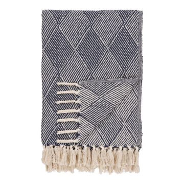 Pătură albastră din bumbac reciclat 130x180 cm Izmir – House Nordic