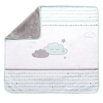 Pătură pentru copii albă/verde-mentă din micropluș/cocolino 80x80 cm Happy Cloud – Roba