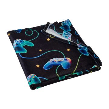 Pătură pentru copii neagră-albastră din micropluș/cocolino 130x170 cm Gamer – Catherine Lansfield