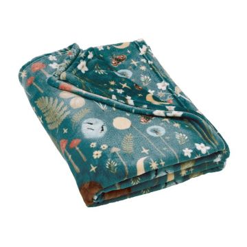 Pătură verde din micropluș/cocolino 130x170 cm Enchanted Twilight Animals – Catherine Lansfield