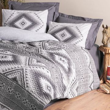 Set Lenjerie si Cuvertura Delos Antracit (Bumbac 100%)