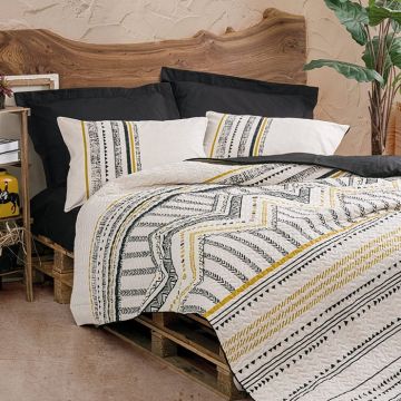 Set Lenjerie si Cuvertura Elvira Negru (Bumbac 100%)