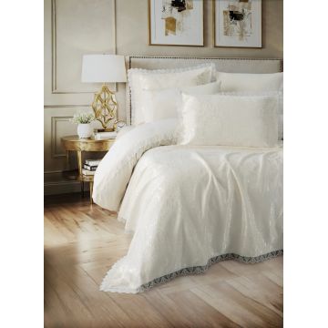Set Lenjerie si Cuvertura Pique Velora Crem (Bumbac 100%)